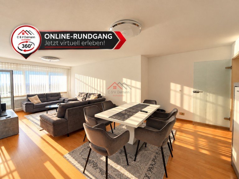 Heller Wohnbereich mit Online-Rundgang-Banner TUTTLINGEN Etagenwohnung Ankommen & Wohlf�hlen - gepflegte 4,5-Zimmer-Wohnung mit S�d-Balkon und Garage am Honberg
